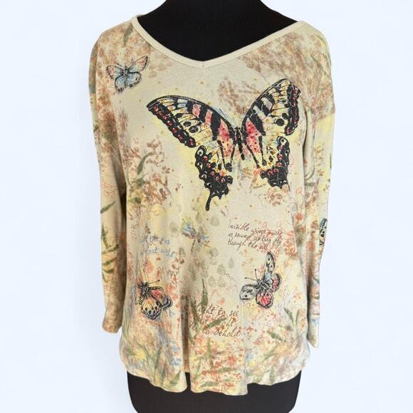 Y2K Fairycore Morning Sun Butterfly Top 2X – Beaded Naturecore Boho Blouse - Picture 1 of 8
